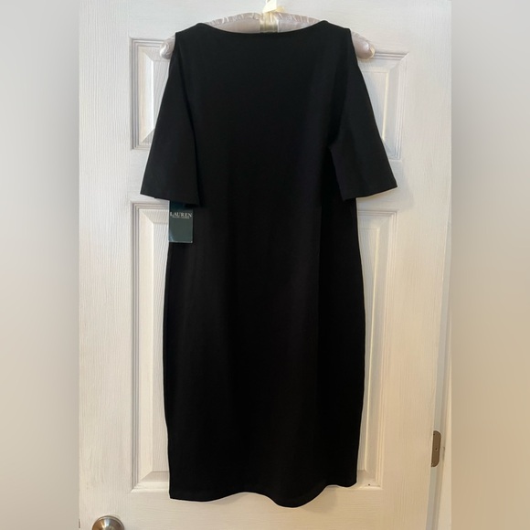 Lauren Ralph Lauren Black Midi Dress NWT Short Sleeved Open Shoulder - Picture 4 of 5